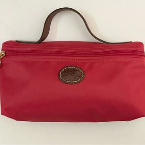 Red Leather Handled LONGCHAMP Cosmetic Bag